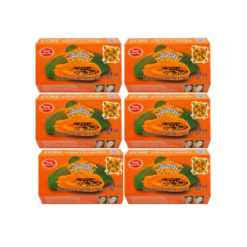 Asantee Papaya Honey Herbal Soap Bar (6-Pack) Natural Enzyme Exfoliating Formula