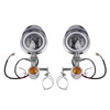 Motorcycle Beam Fog Lamp Custom Chrome W/ Bracket Fits For Racer Bobber Chopper