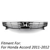 Black Chrome Front Upper Bumper Hood Grille Grill Fit Honda Accord 2011-2012 4DR