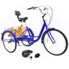7 Speed 24" Adult 3-Wheel Tricycle Cruise Bike Bicycle With Basket (Pump + Lock) Blue