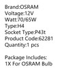 1 pcs H4 For OSRAM Car Headlight Lamp Super +30% More Light P43t 12V70/65W 62281