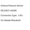 DPF Exhaust Pressure Sensor 22627-AA500 Fit for Mazda CX-5 12-17 6 12-20 3 13-20 Black