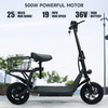 500W Adult Shock Absorption Electric Scooter with Seat 12" Commuter Electric Scooter With Carry Basket - Up to 25 Miles 18.6MPH