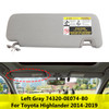 Left Sun Visor W/Vanity Light Gray 74320-0E074-B0 For Toyota Highlander 2014-19