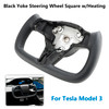 Yoke Steering Wheel Square Black Leather w/Heating For Tesla Model 3 2017-2023