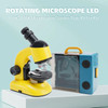 Rotating Microscope LED 100X-1200X Magnification Science Toys Kit For Kid Yellow