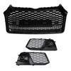 2018-2019 Audi Q5 SQ5 Front Honeycomb Mesh Grill+Fog Lamp Grille Gloss Black Generic