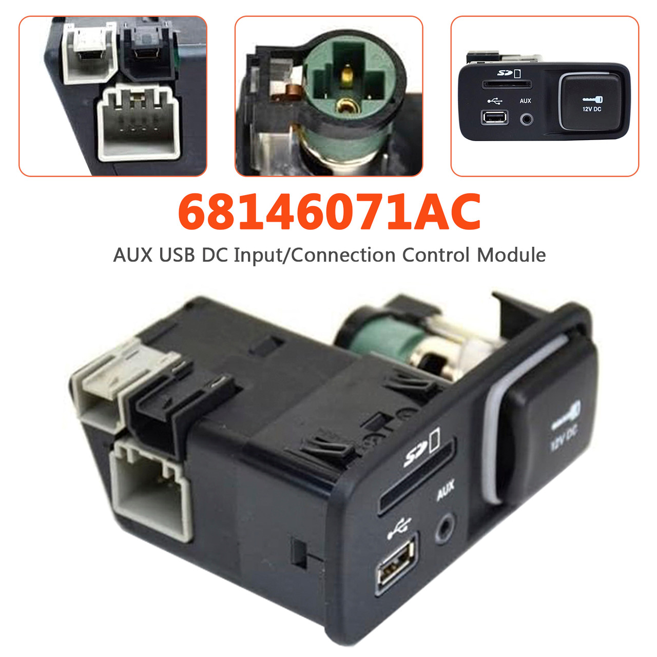 2014-2018 Jeep Cherokee AUX USB 12V DC Input/Connection Control Module 68146071AC Generic