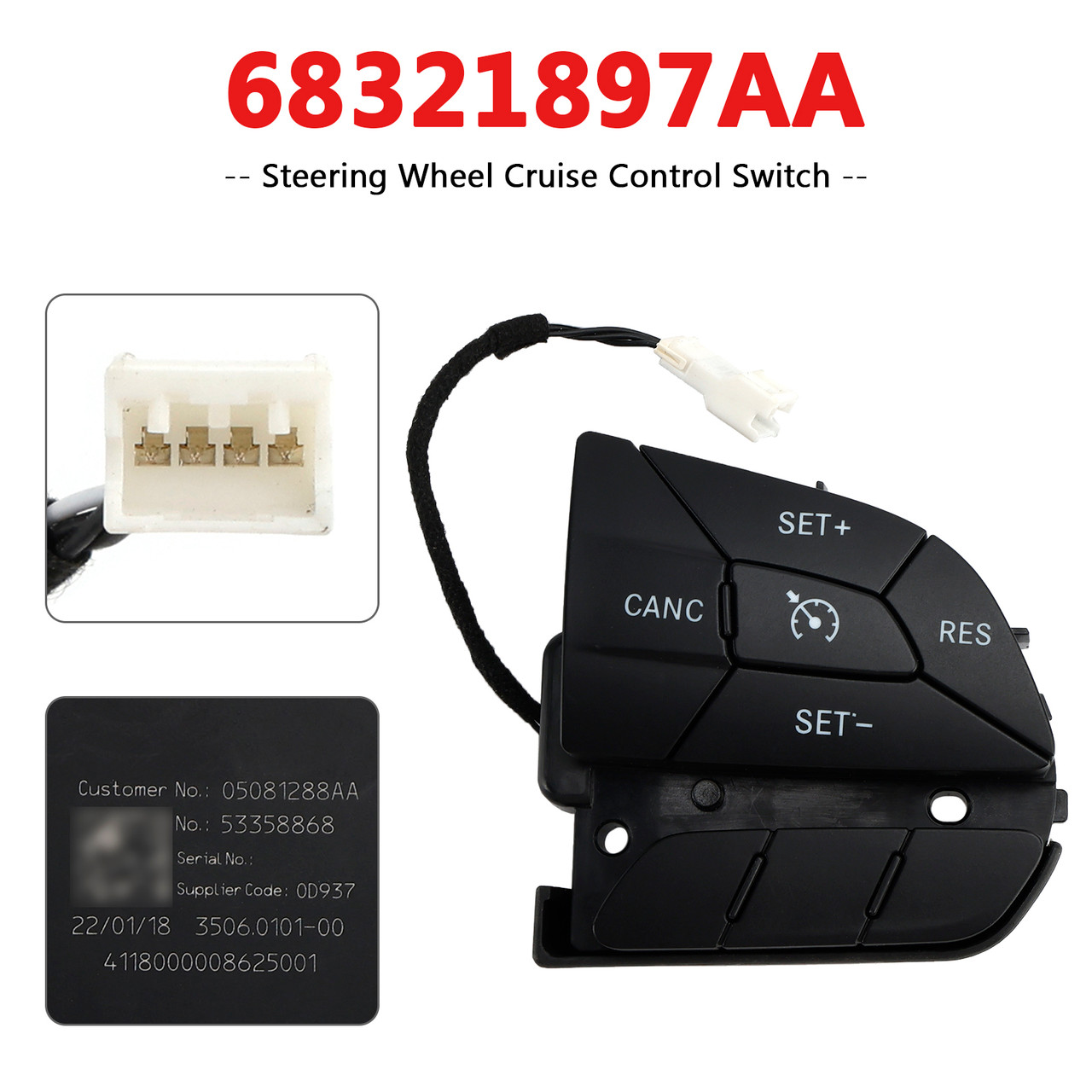 2014-2024 Jeep Cherokee Steering Wheel Cruise Control Switch 68321897AA Generic