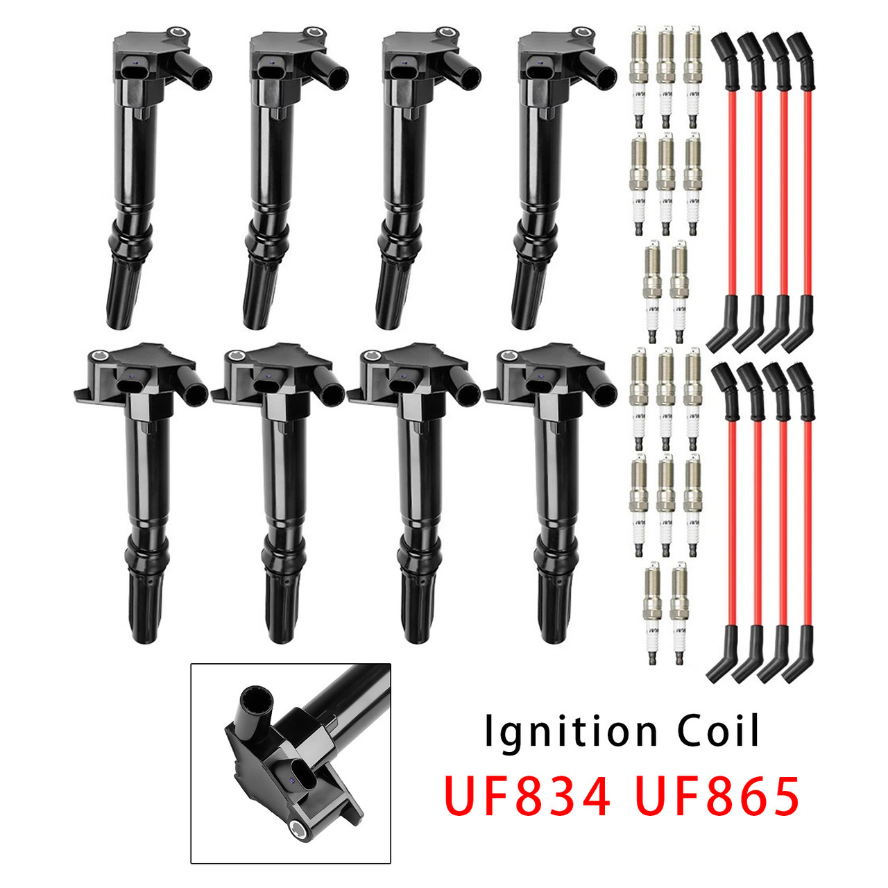 2018-2022 Ford F-250 F-350 E-350 Super Duty 6.2L V8 8 Ignition Coil+16 Spark Plug+8 Wires UF834 UF865 Generic