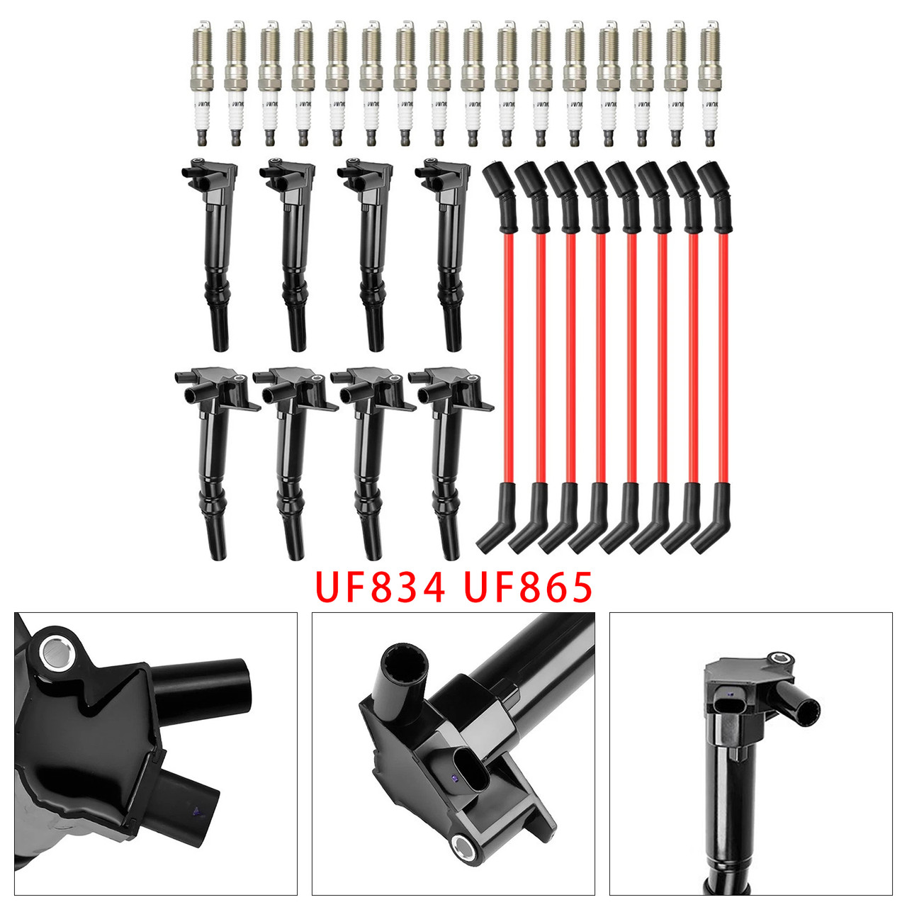 2018-2022 Ford F-250 F-350 E-350 Super Duty 6.2L V8 8 Ignition Coil+16 Spark Plug+8 Wires UF834 UF865 Generic