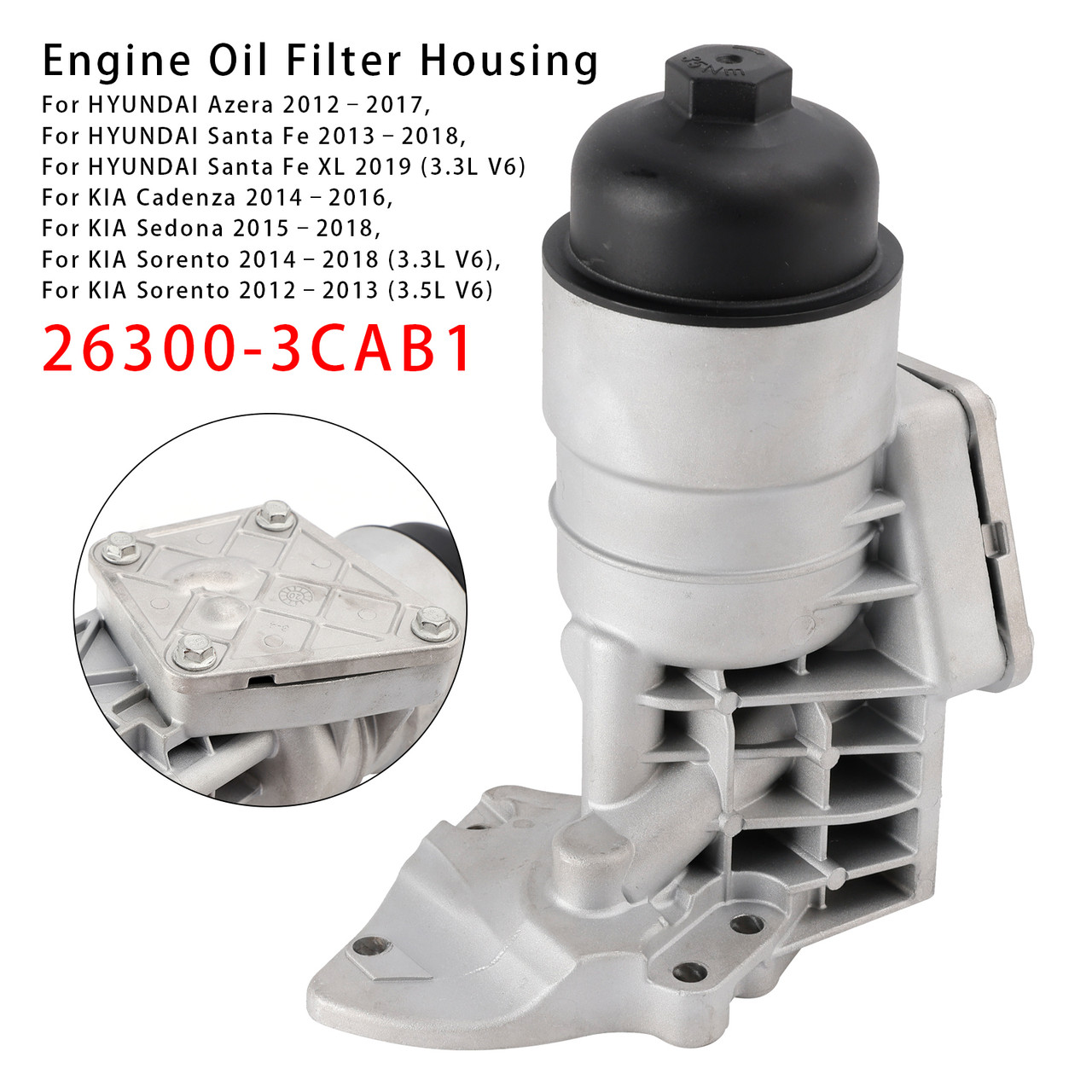 2012-2018 KIA Cadenza Sedona Sorento Aluminum Engine Oil Filter Housing 26300-3CAB1 Generic
