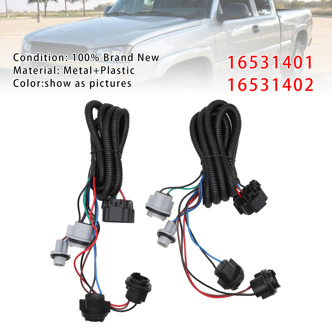 2003-2007 Chevrolet Silverado 1500 2500 3500 2PCS LH+RH Tail Harness Light 16531401 16531402 Generic