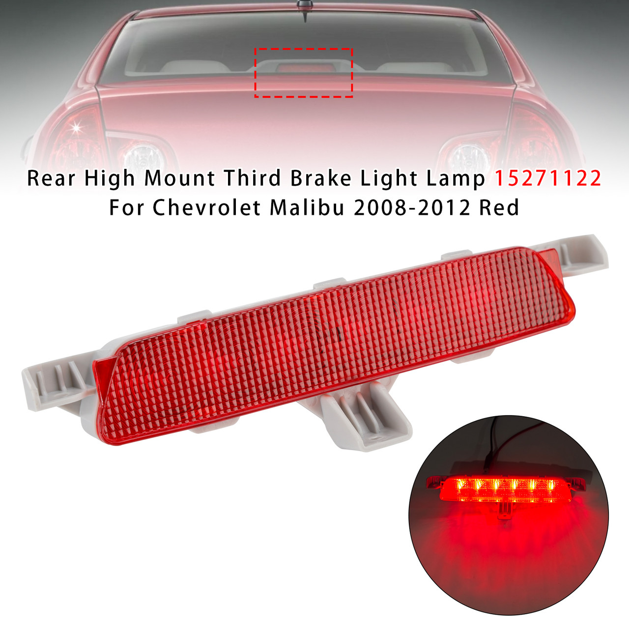 2008-2012 Chevrolet Malibu Rear High Mount Third Brake Light Lamp 15271122 Red Generic