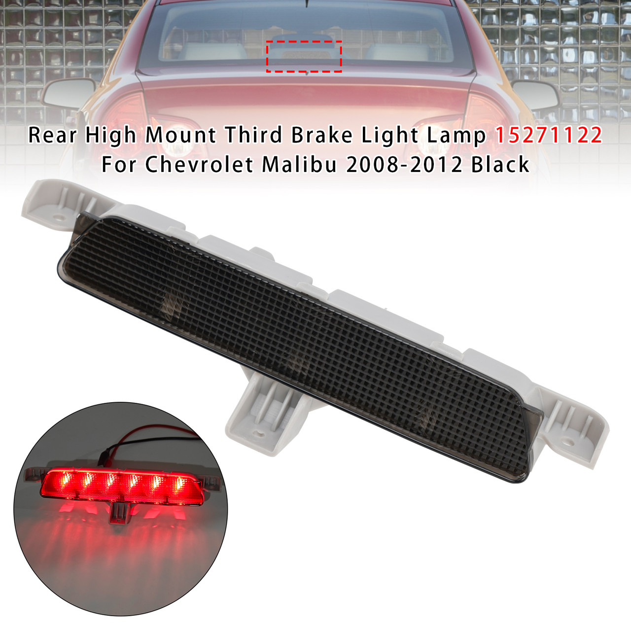 2008-2012 Chevrolet Malibu Rear High Mount Third Brake Light Lamp 15271122 Black Generic