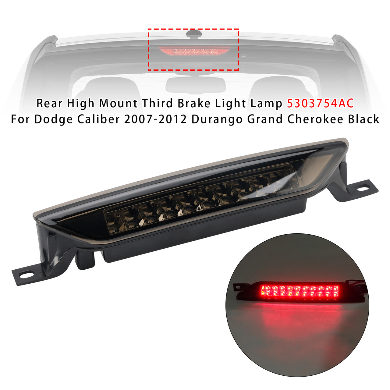 2007-2021 Jeep Compass Grand Cherokee Rear High Mount Third Brake Light Lamp 5303754AC Black Generic