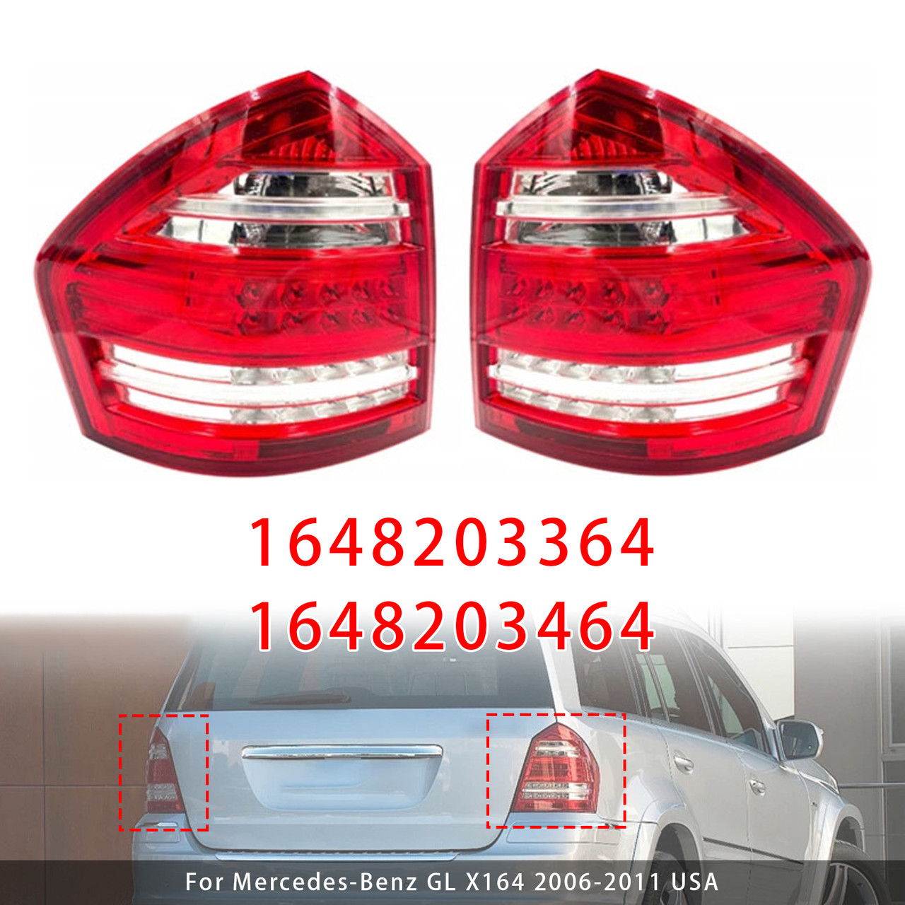2006-2011 Mercedes Benz X164 GLC300 GL350 GL450 GL550 Left+Right Rear Tail Light Assembly 1648203564 1648203664 Generic