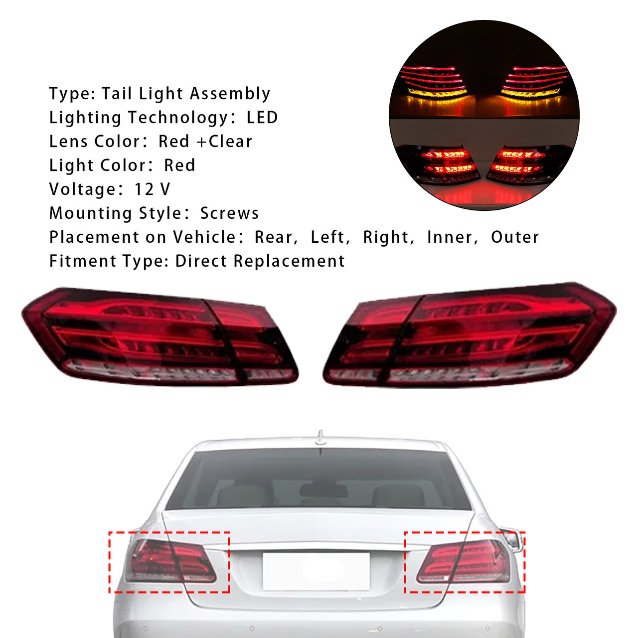 2014 Mercedes-Benz E250/E350/E400/E550/E63 AMG/E63 AMG S 4PCS Left Right Inner Outer LED Rear Tail Light Brake Lamp Generic
