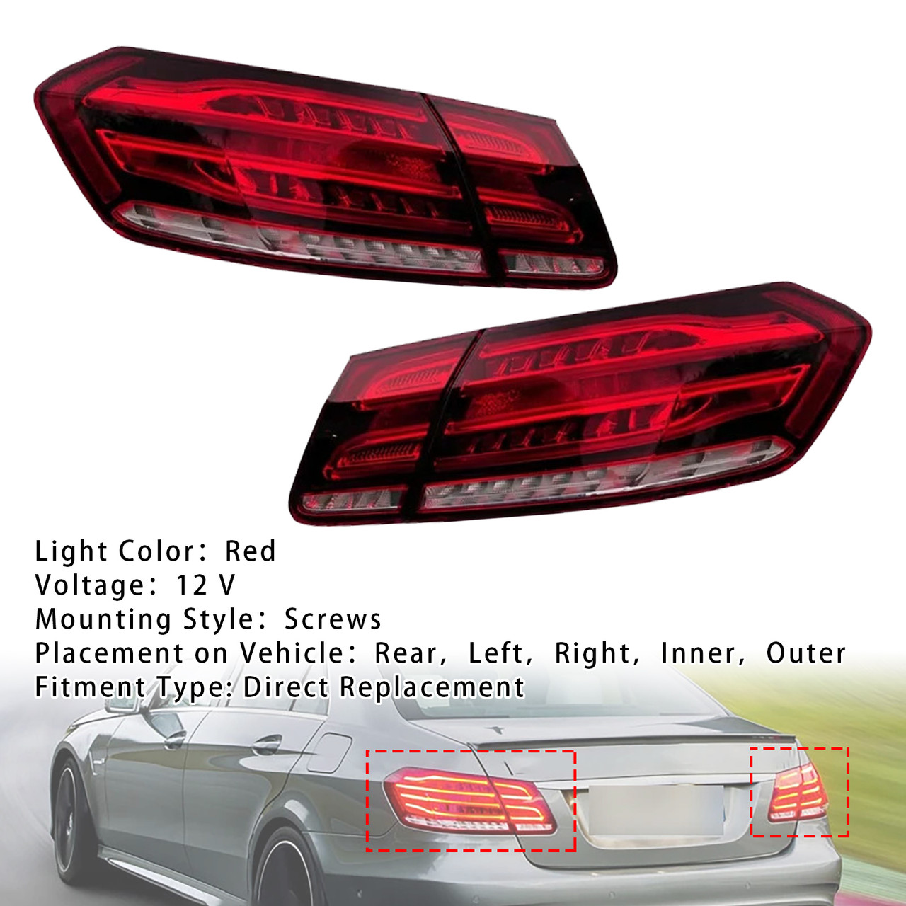 2014 Mercedes-Benz E250/E350/E400/E550/E63 AMG/E63 AMG S 4PCS Left Right Inner Outer LED Rear Tail Light Brake Lamp Generic