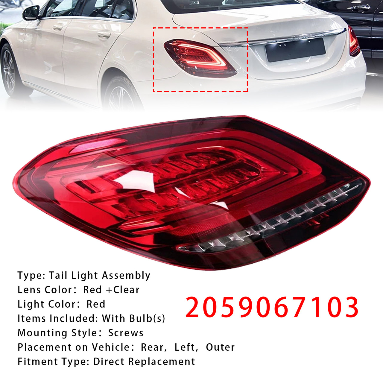 2019-2021 Mercedes Benz C43 C63 AMG Left LED Rear Tail Light Brake Lamp 2059067103 Generic