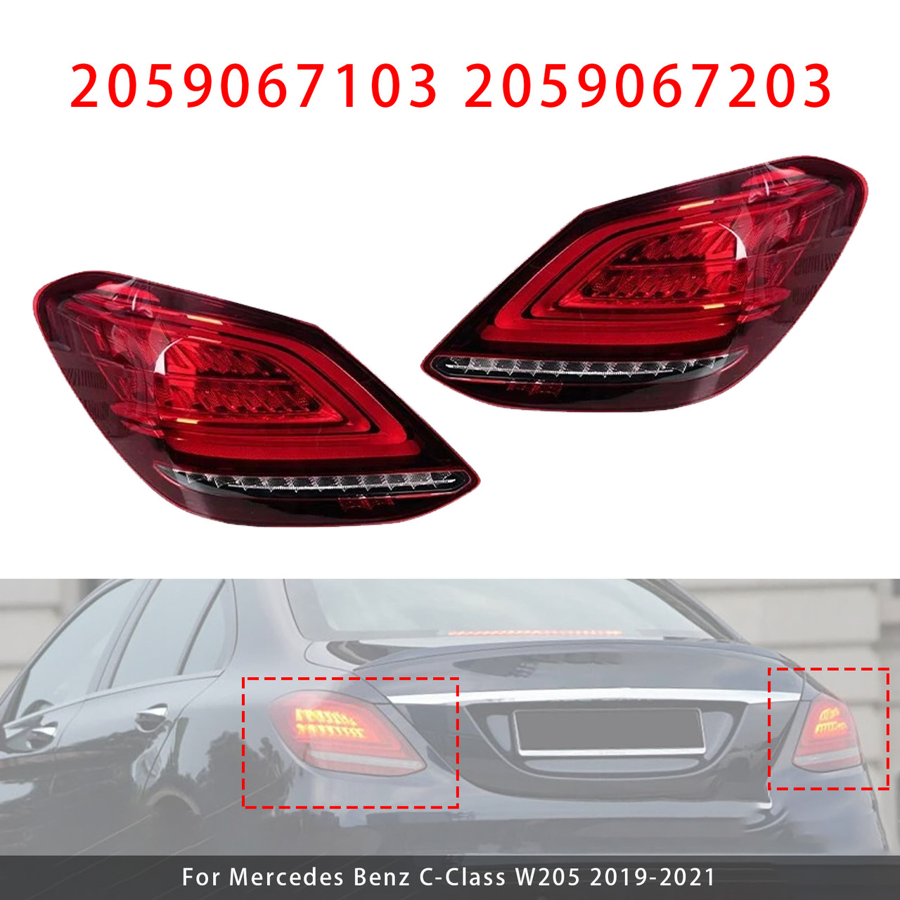 2019-2021 Mercedes Benz W205 C300 Left+Right LED Rear Tail Light Brake Lamp 2059067103 2059067203 Generic
