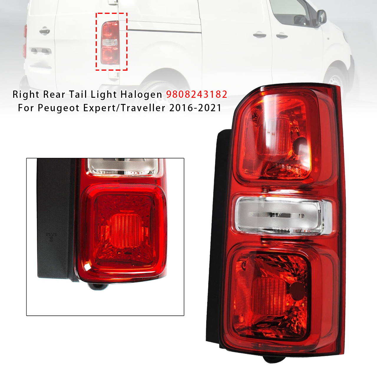 2016- 2021 Peugeot Expert Right Rear Tail Light Halogen 9808243182 Generic