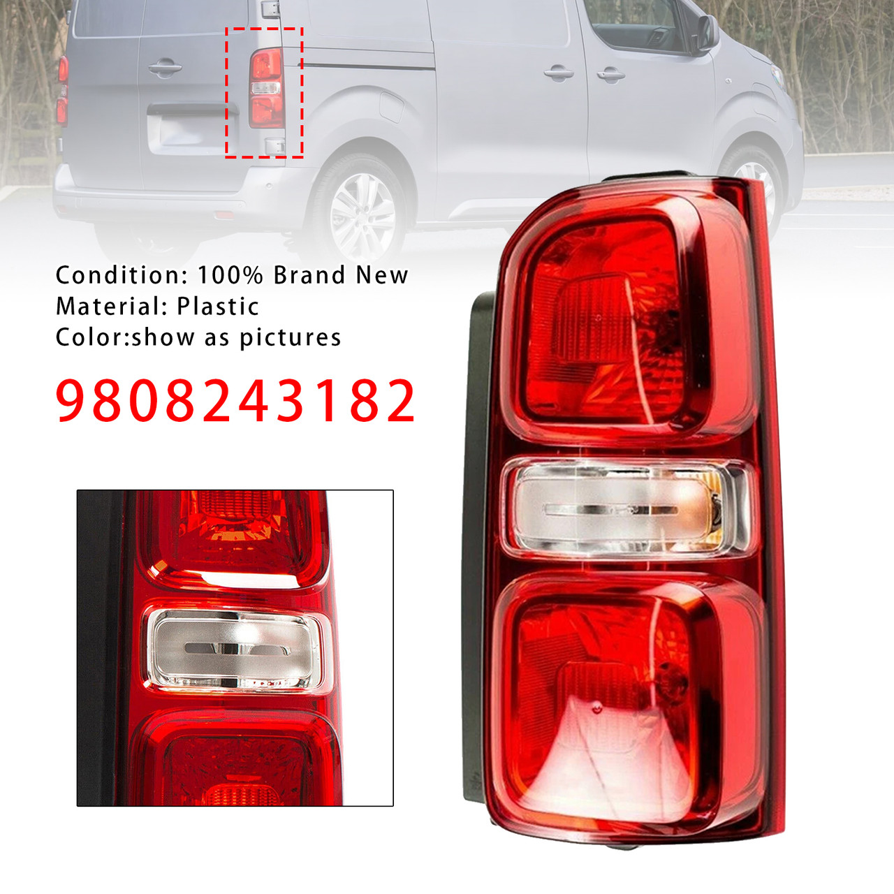 2019-2021 Vauxhall Vivaro Right Rear Tail Light Halogen 9808243182 Generic