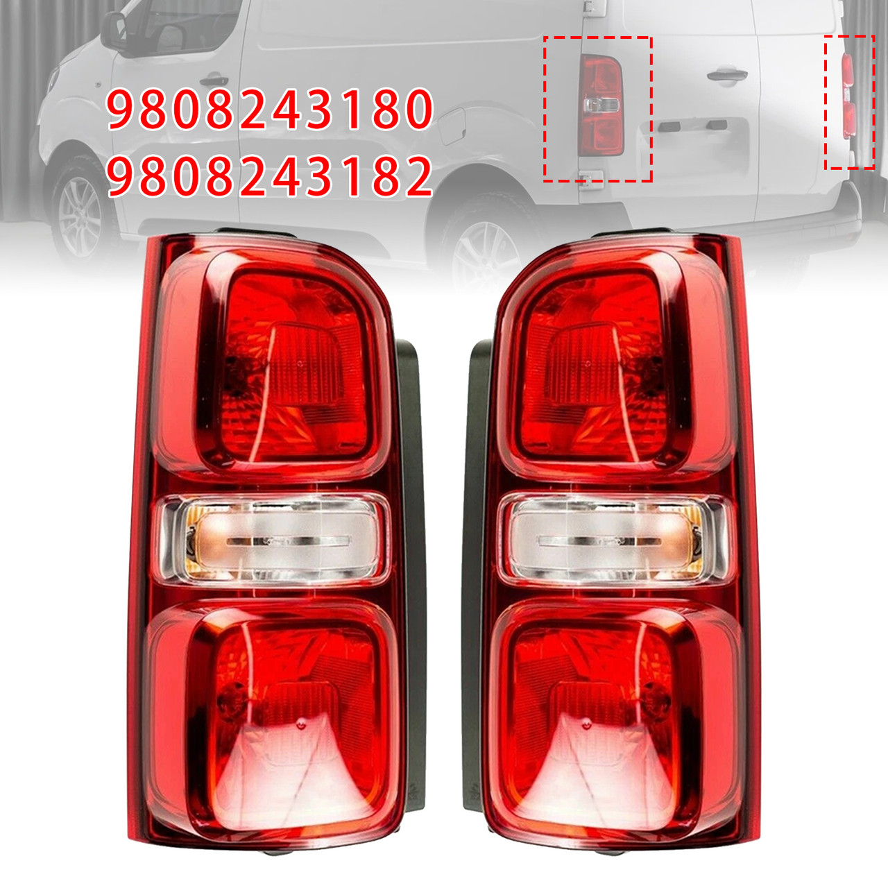 2016- 2021 Peugeot Expert Left+Right Rear Tail Light Halogen 9808243180 9808243182 Generic