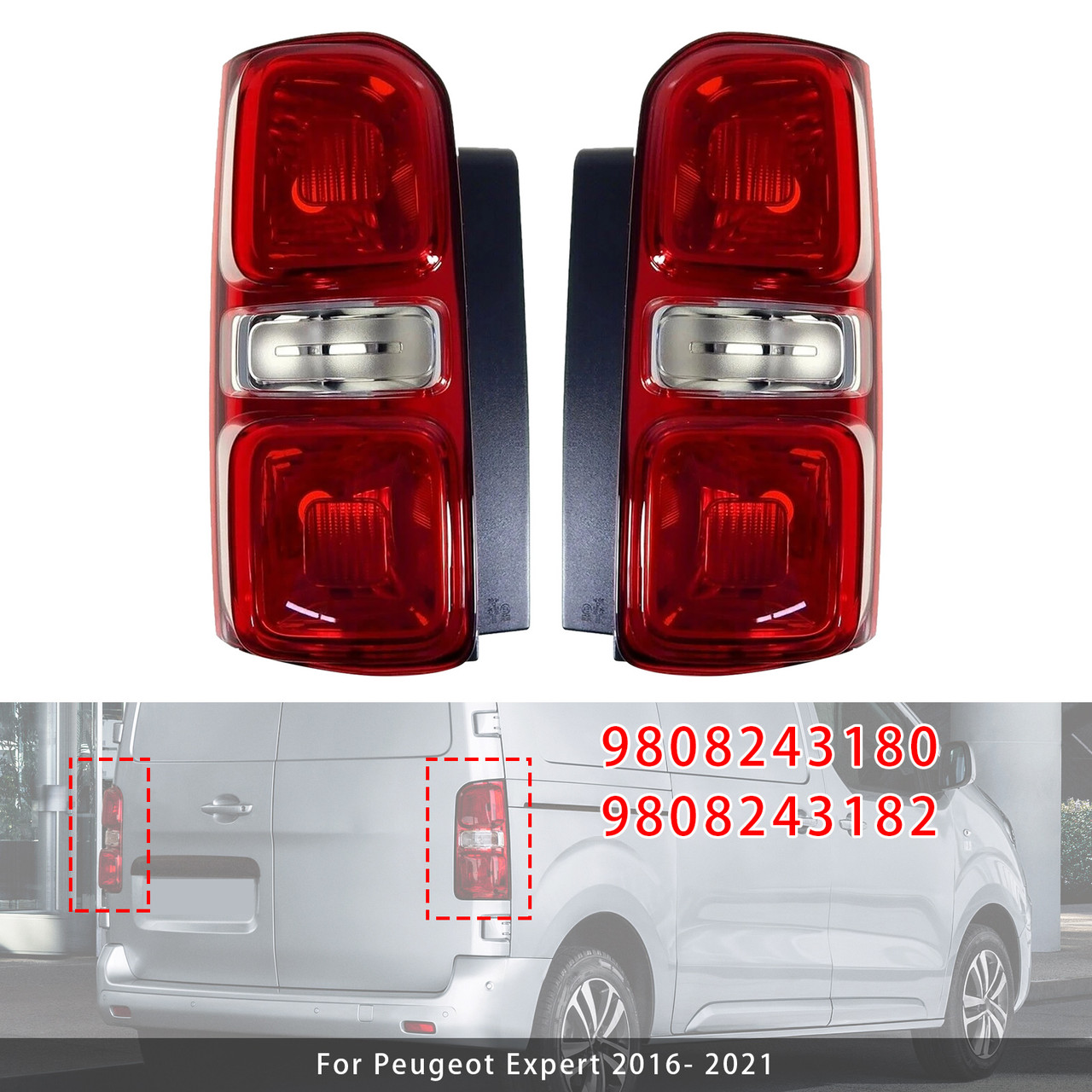2016-2021 Citroen Dispatch Space tourer Left+Right Rear Tail Light Halogen 9808243180 9808243182 Generic