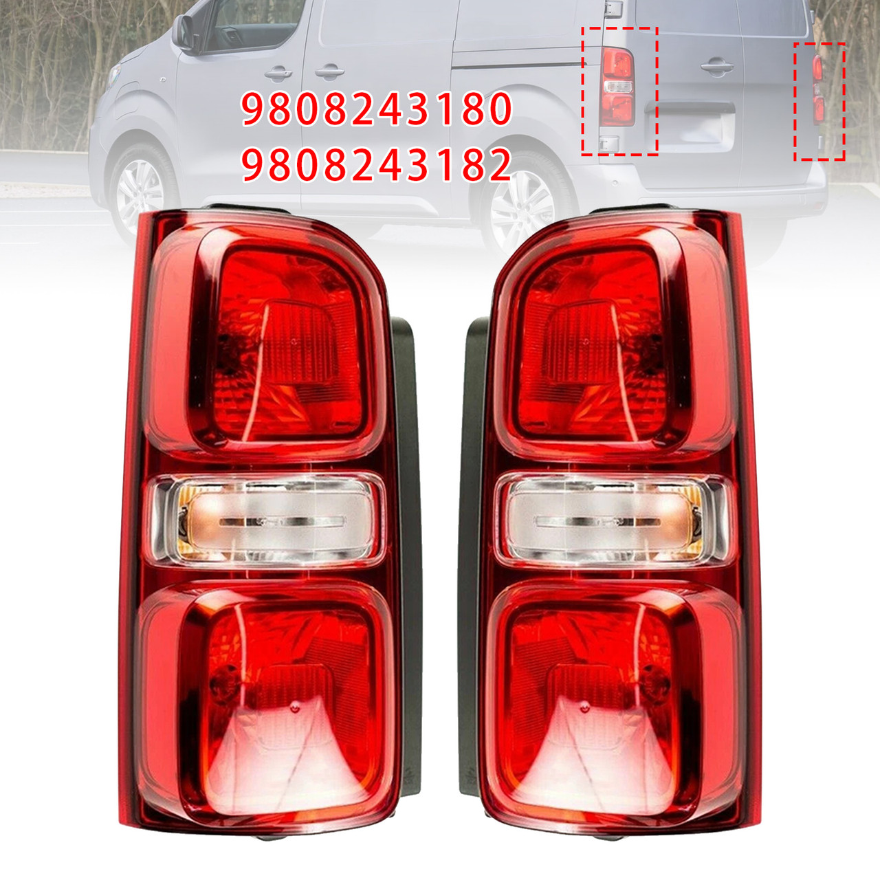 2016-2021 Toyota Proace Left+Right Rear Tail Light Halogen 9808243180 9808243182 Generic