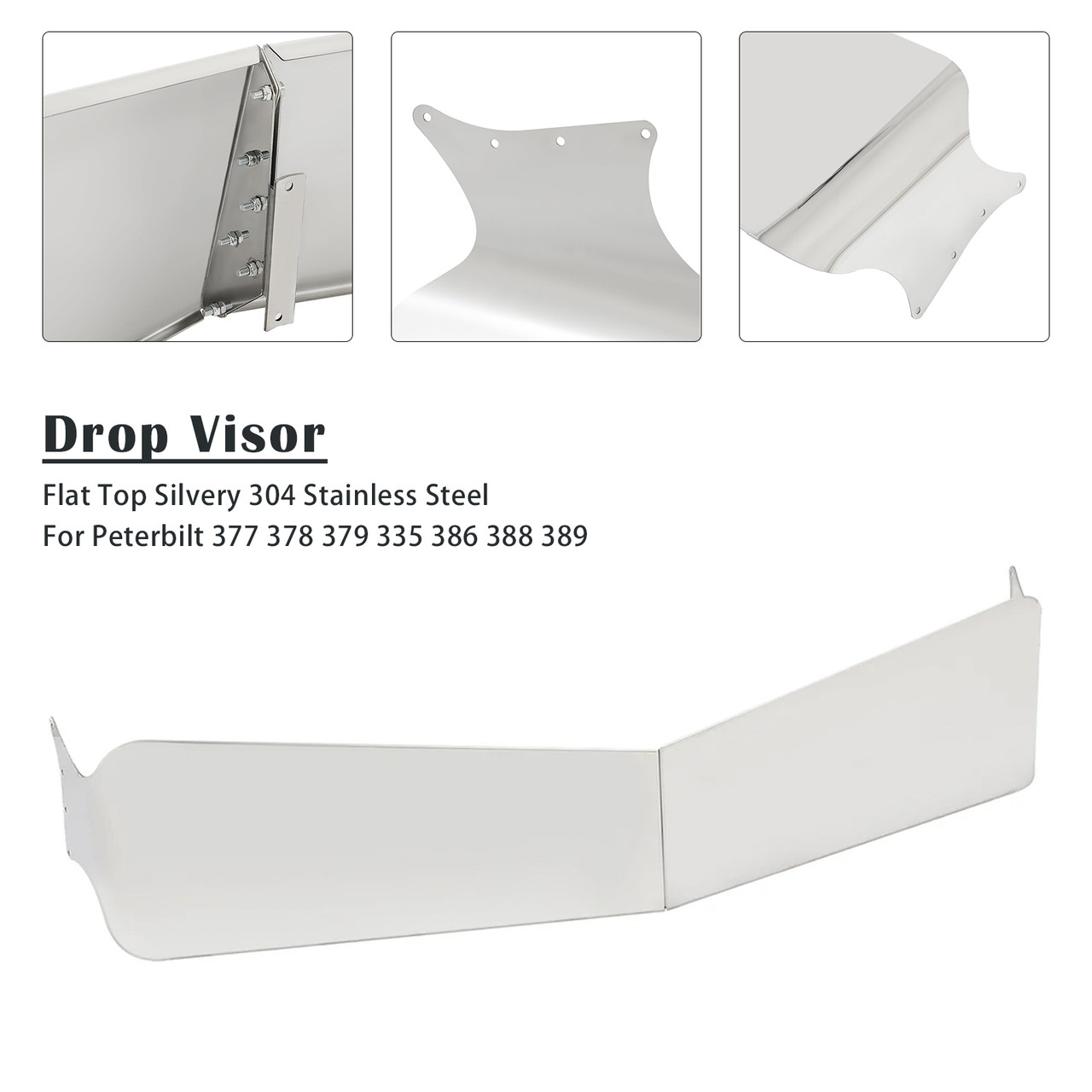 Flat Top Silvery Drop Visor For Peterbilt 377 378 379 335 386 388 389