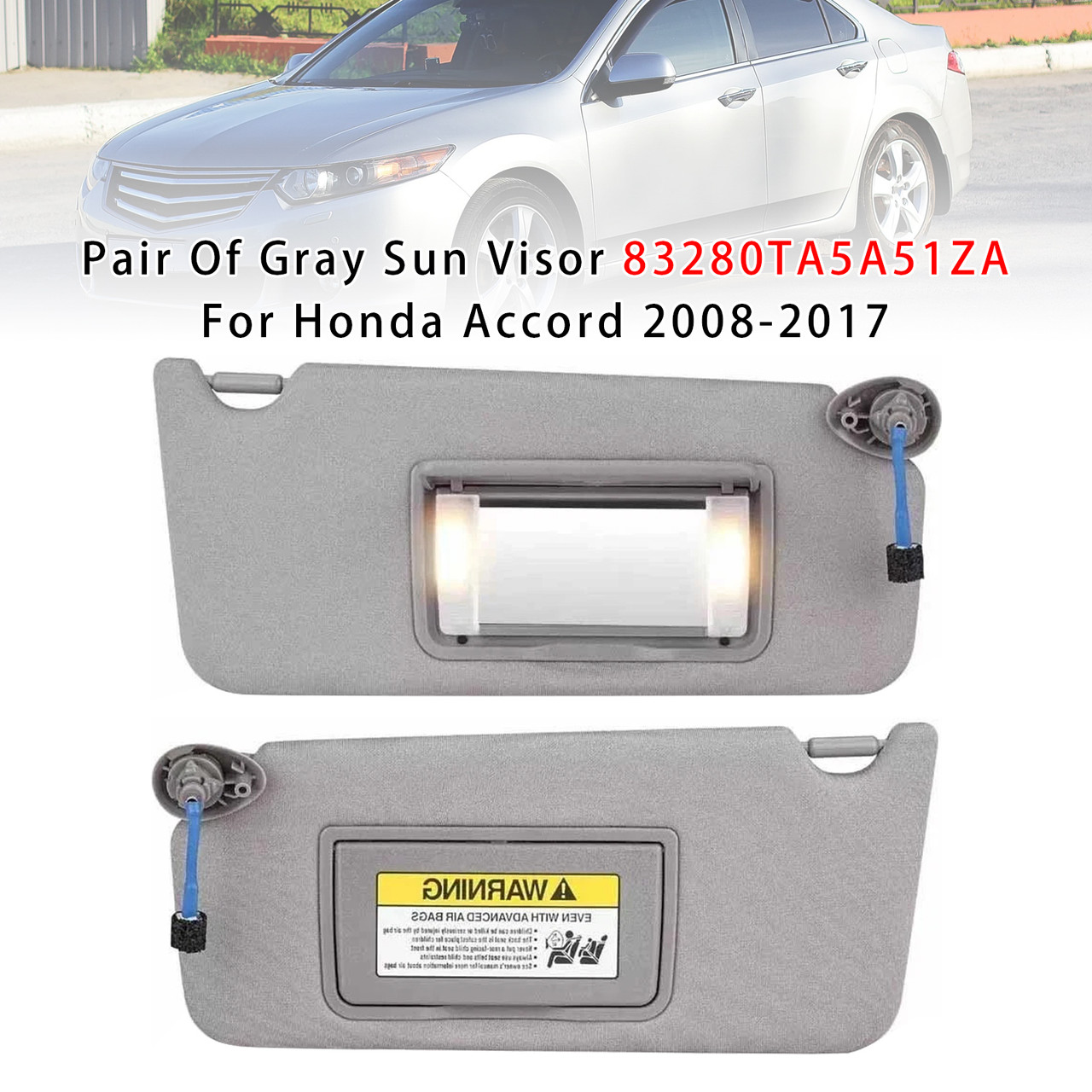 2008-2017 Honda Accord Pair Of Gray Sun Visor 83280TA5A51ZA Generic