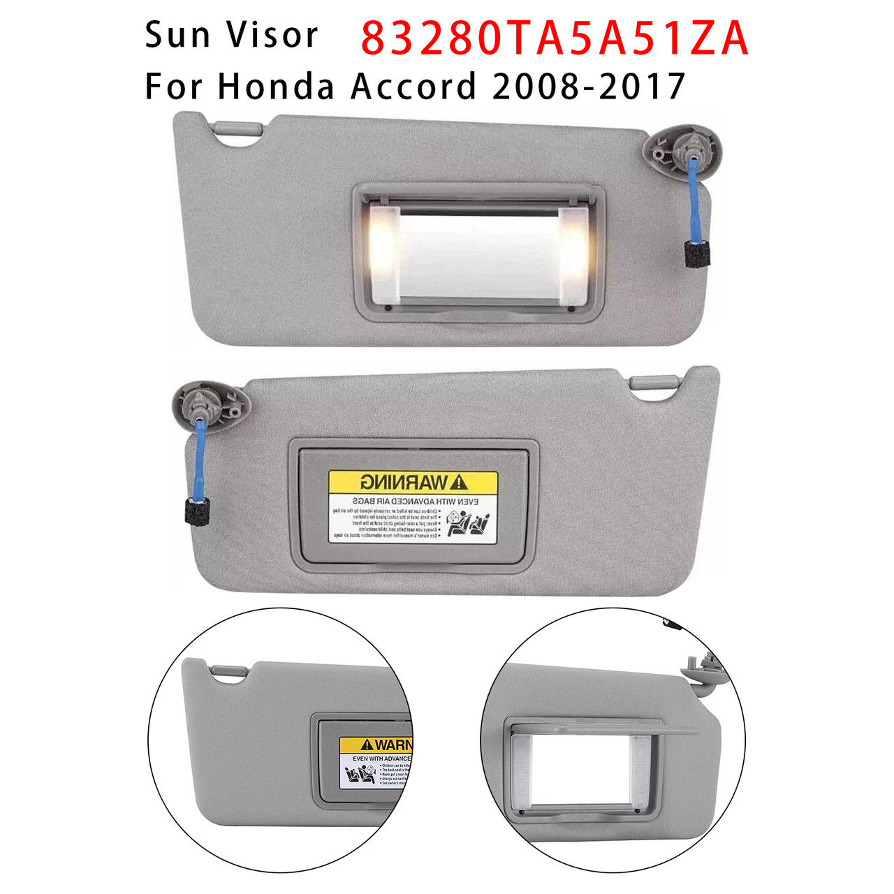 2008-2017 Honda Accord Pair Of Gray Sun Visor 83280TA5A51ZA Generic
