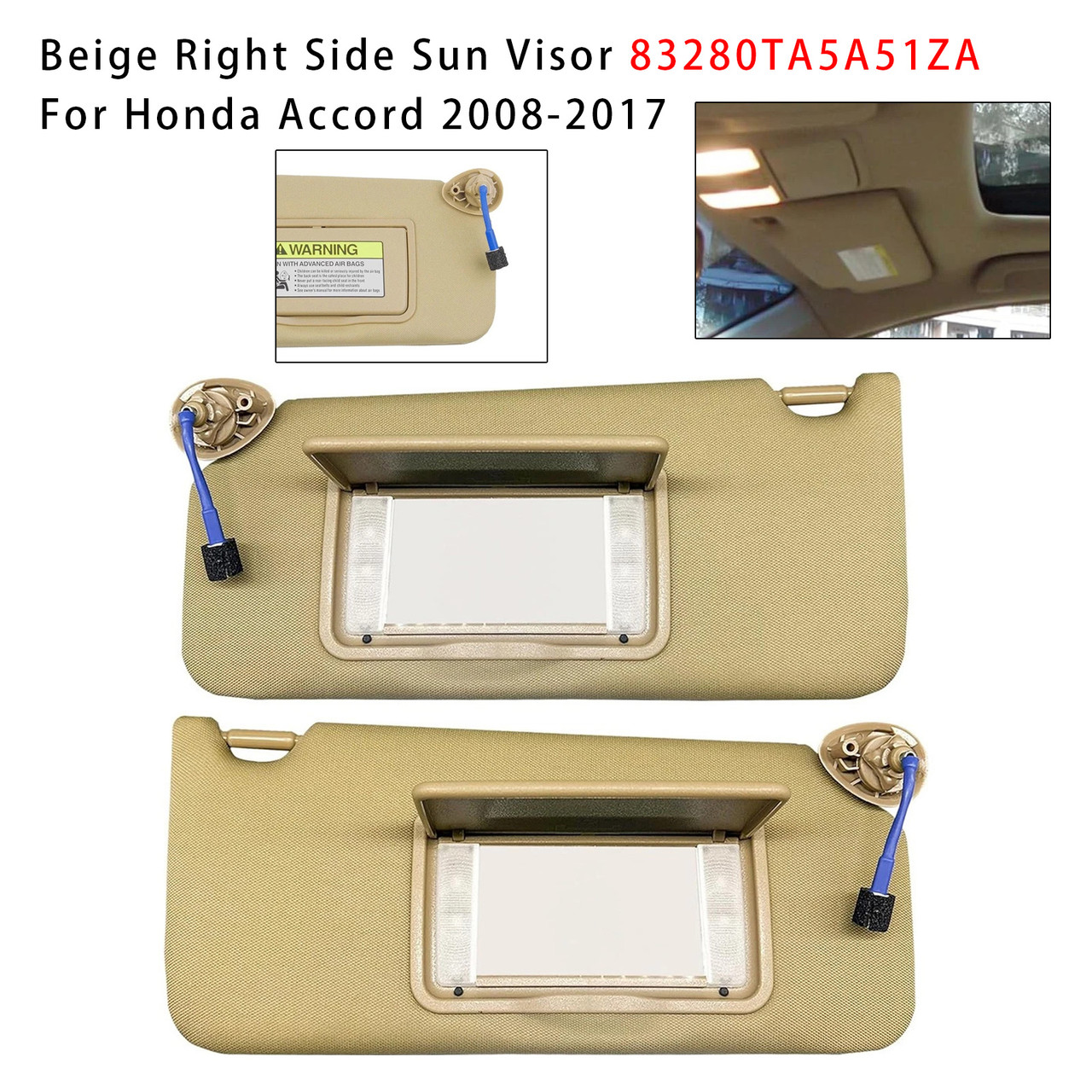 2008-2017 Honda Accord Pair Of Beige Sun Visor 83280TA5A51ZA Generic
