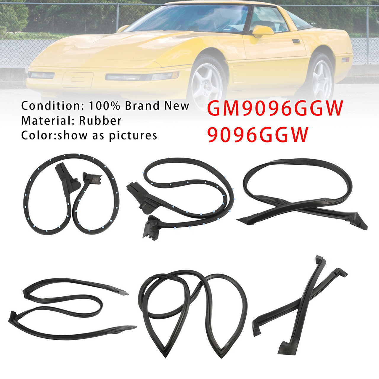 1990-1996 Chevrolet Corvette C4 Coupe 6PCS Seal Weatherstrip Kit Waterproof Sealing Strip GM9096GGW 9096GGW Generic