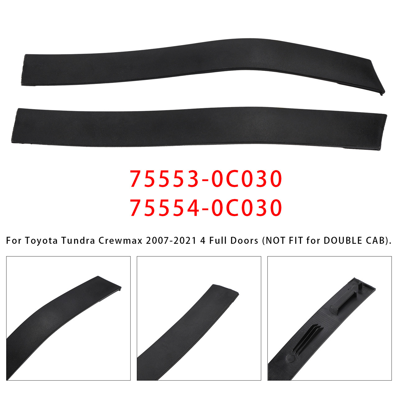 2007-2021 Toyota Tundra Crewmax 4 Full Doors Roof Drip Molding Rear Left & Right 75553-0C030 75554-0C030 Generic