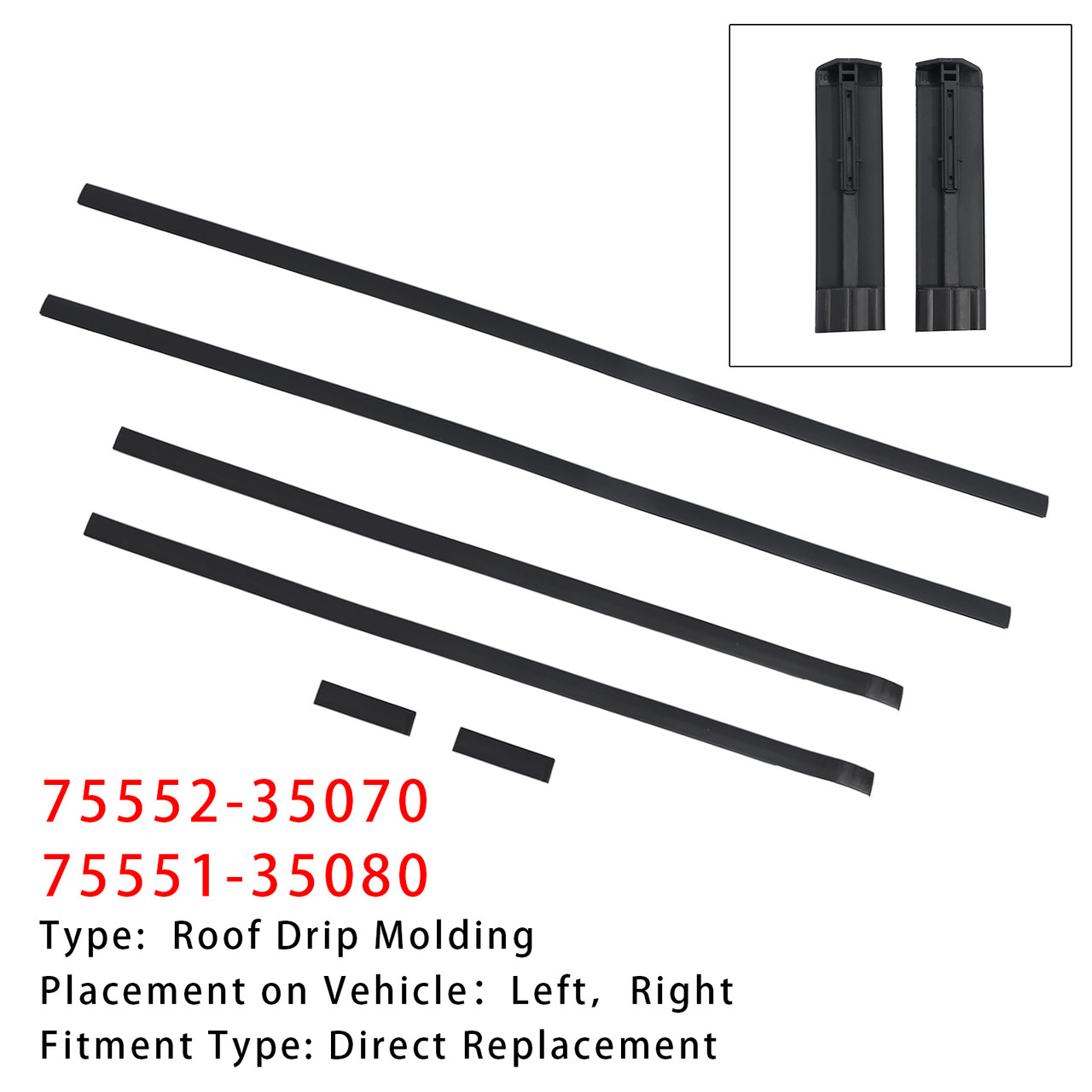 2010-2024 Toyota 4Runner 6PCS Roof Drip Molding Weatherstrip 75552-35070 75551-35080 Generic