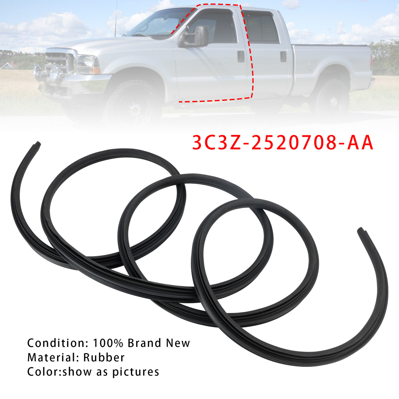 1999-2016 Ford F-250 F-350 Excursion Front LH/RH Door Weatherstrip Seal 3C3Z-2520708-AA Generic