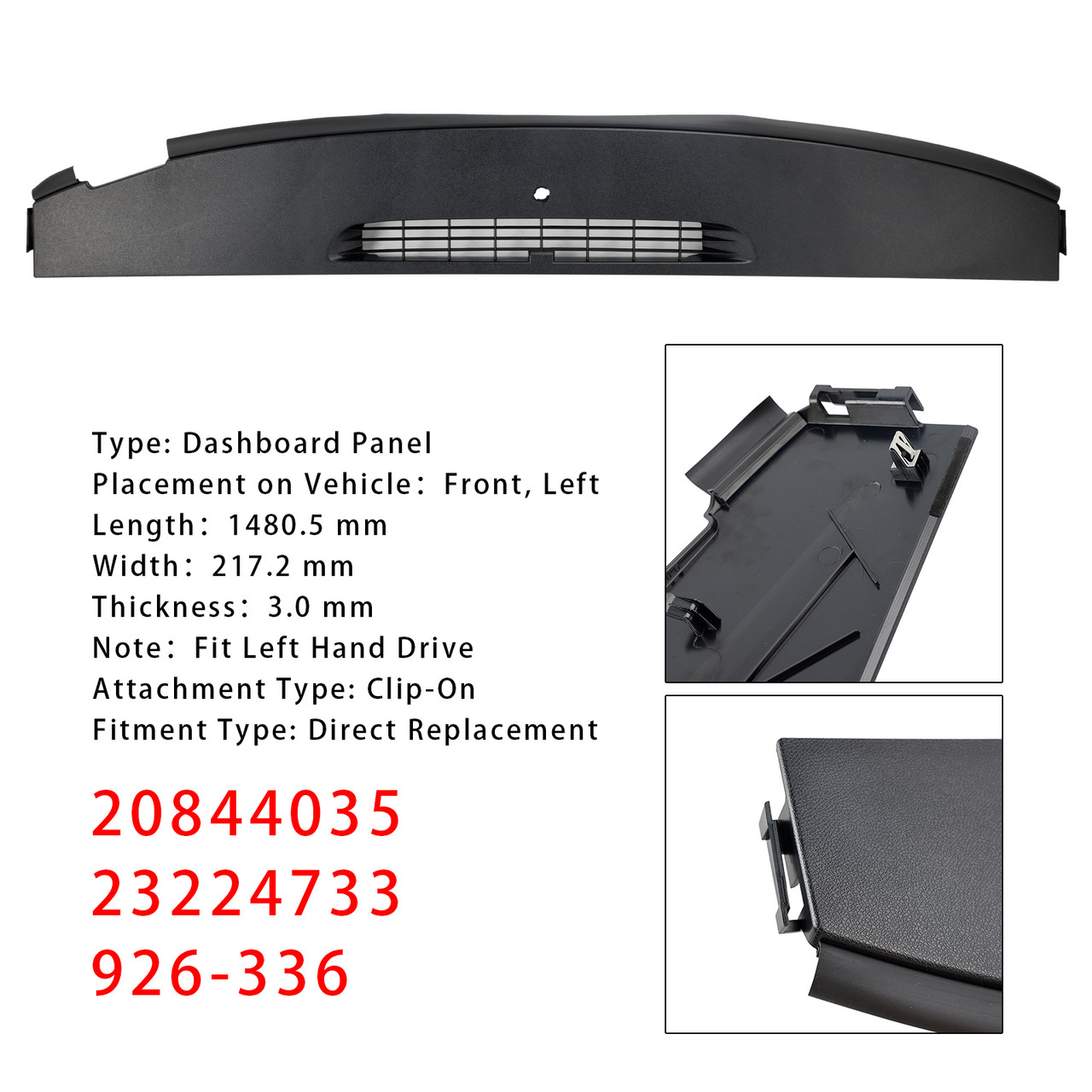 2007-2014 Chevy GMC Silverado Sierra Upper Dashboard Panel 20844035 23224733 Generic