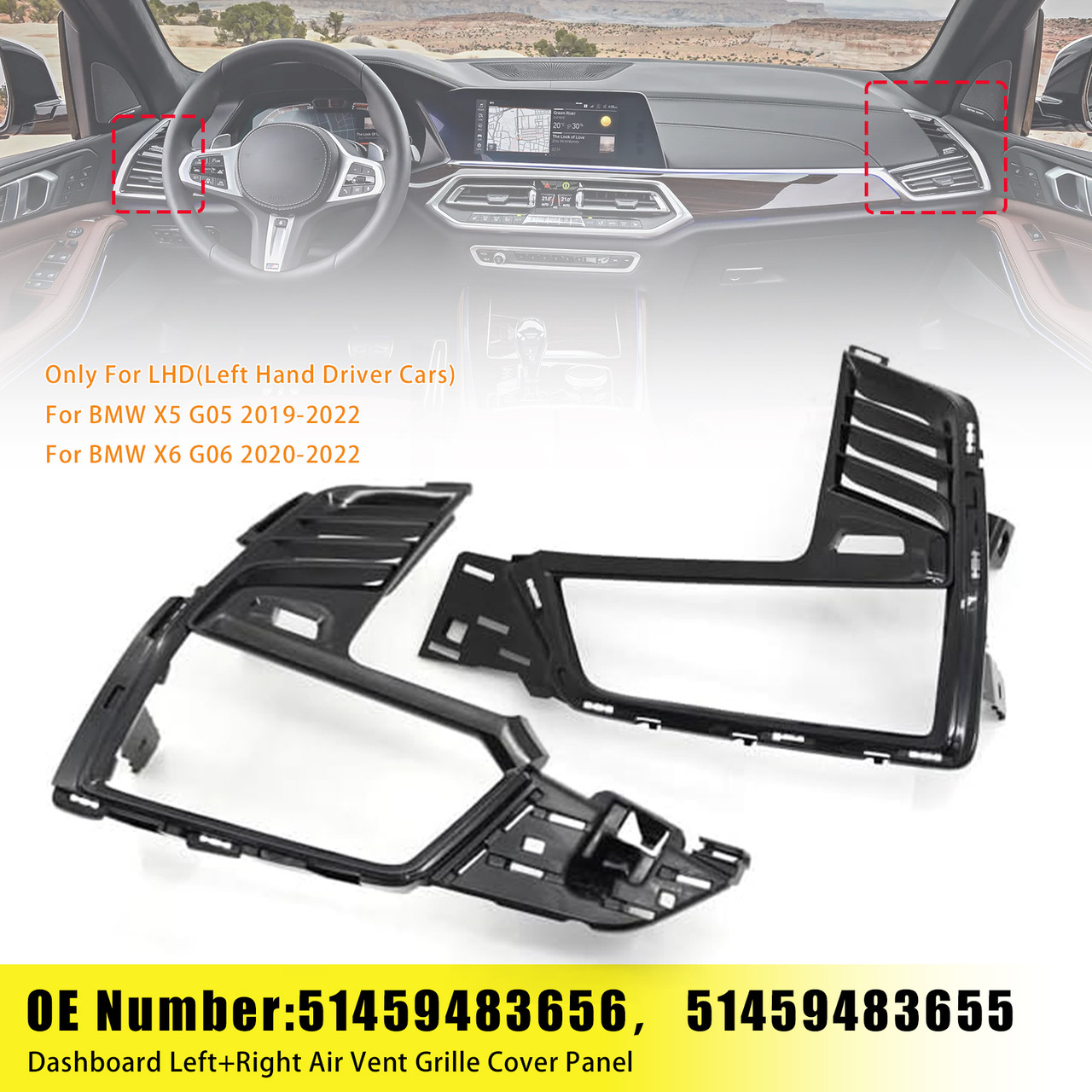 2019-2022 BMW X5 G05 X6 G06 Dashboard Left+Right Air Vent Grille Cover Panel 51459483656 51459483655 Generic