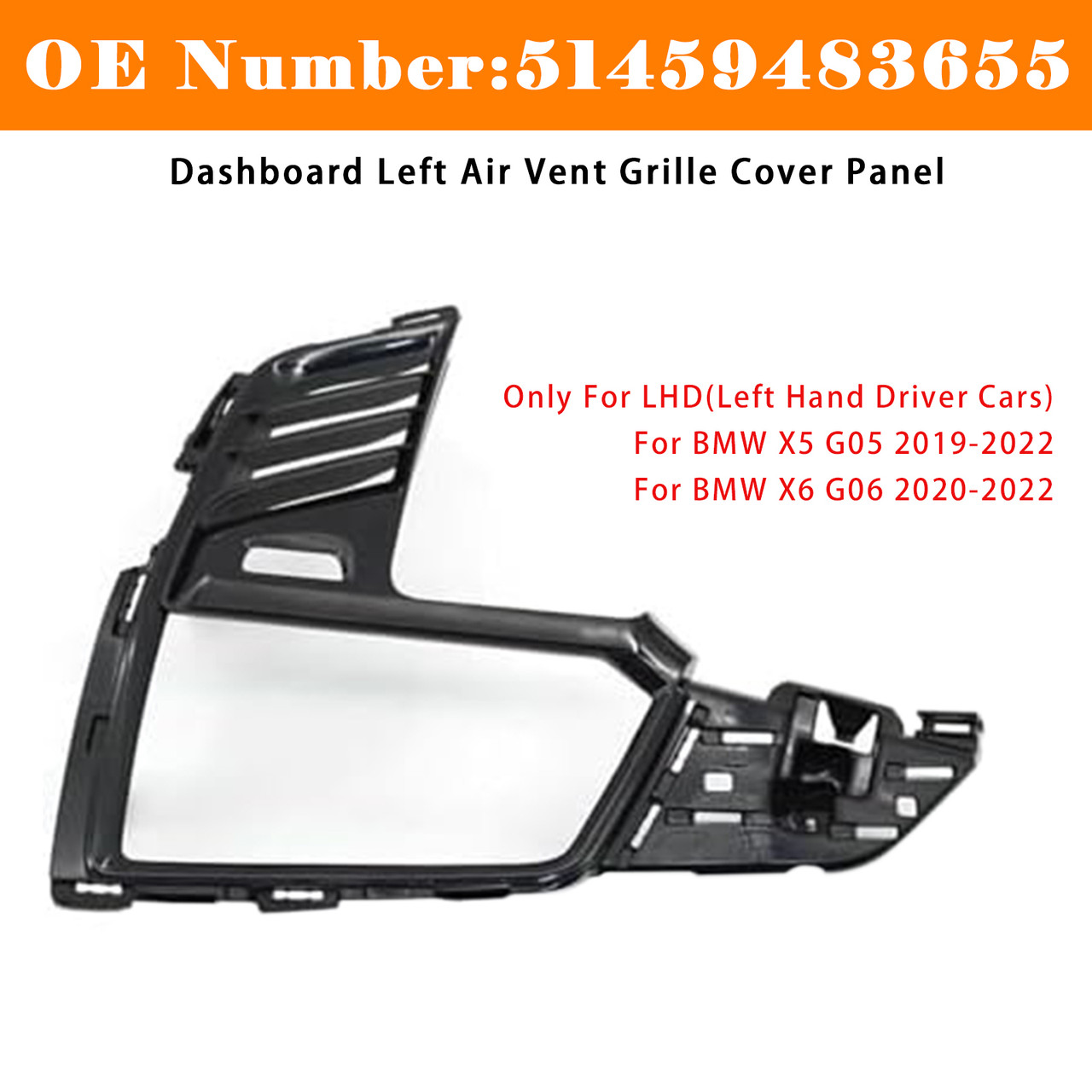 2019-2022 BMW X5 G05 X6 G06 Dashboard Left Air Vent Grille Cover Panel 51459483655 Generic