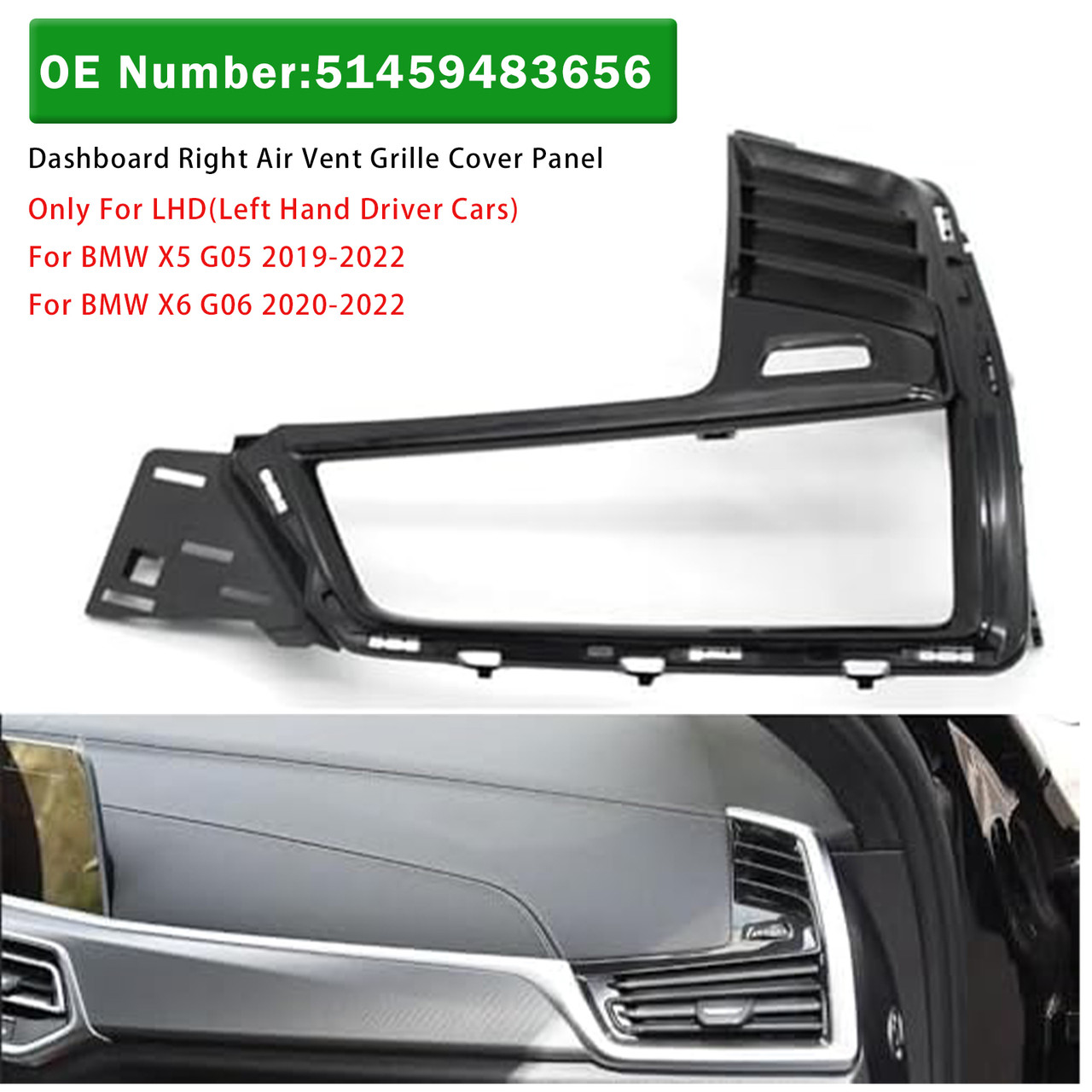2019-2022 BMW X5 G05 X6 G06 Dashboard Right Air Vent Grille Cover Panel 51459483656 Generic