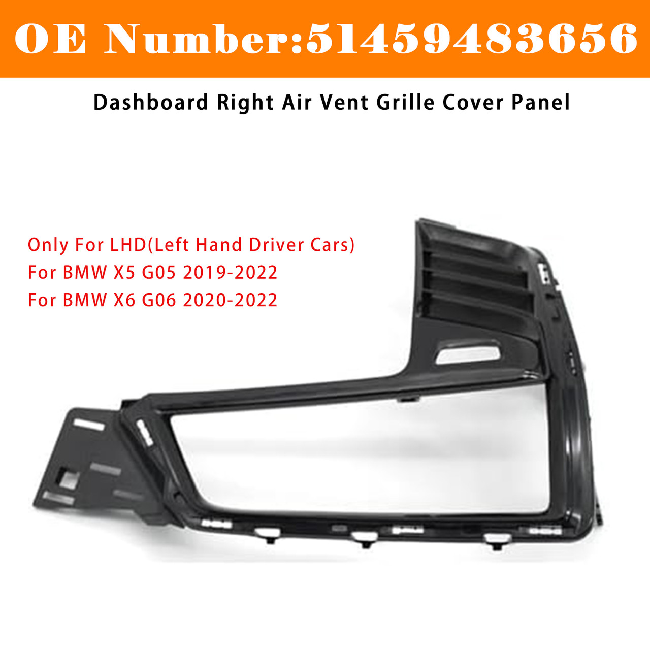 2019-2022 BMW X5 G05 X6 G06 Dashboard Right Air Vent Grille Cover Panel 51459483656 Generic