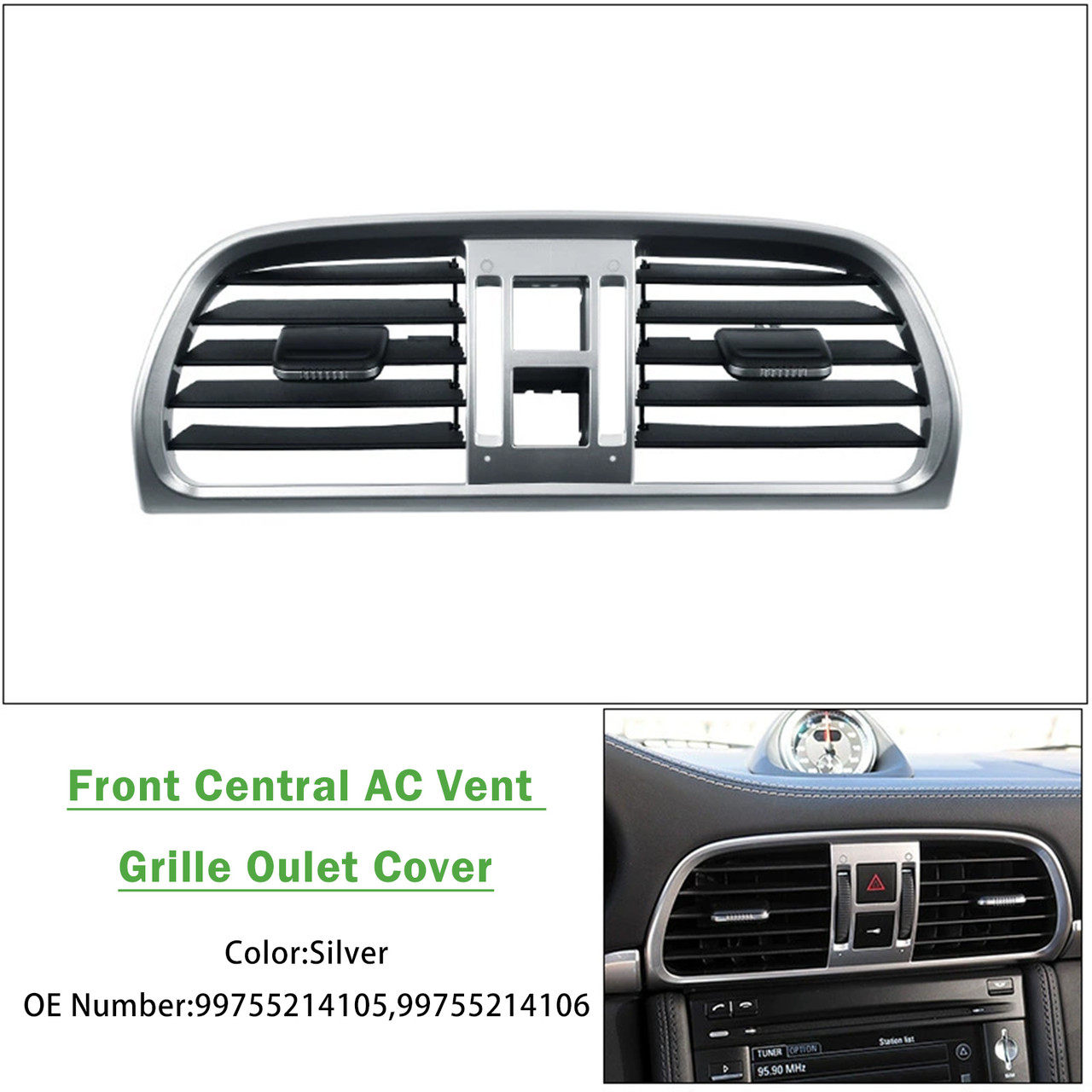 2004-2012 Porsche Carrea Targa GT2 GT3 997 Front Central AC Vent Grille Oulet Cover Panel Silver 99755214106 Generic