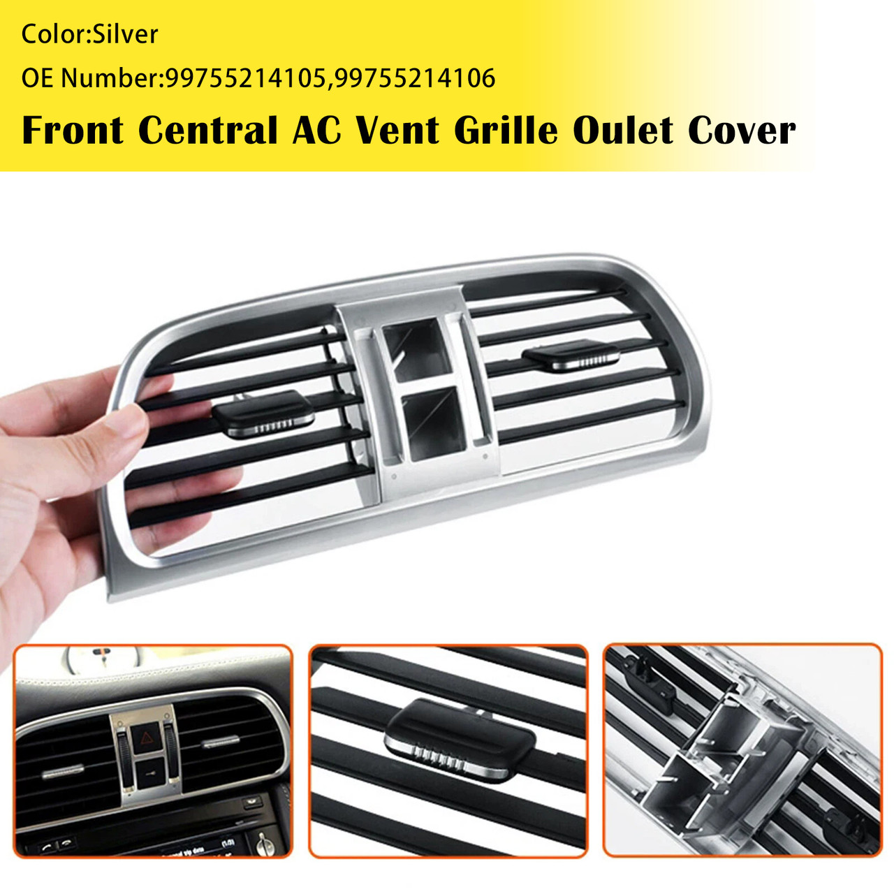 2004-2012 Porsche Carrea Targa GT2 GT3 997 Front Central AC Vent Grille Oulet Cover Panel Silver 99755214106 Generic