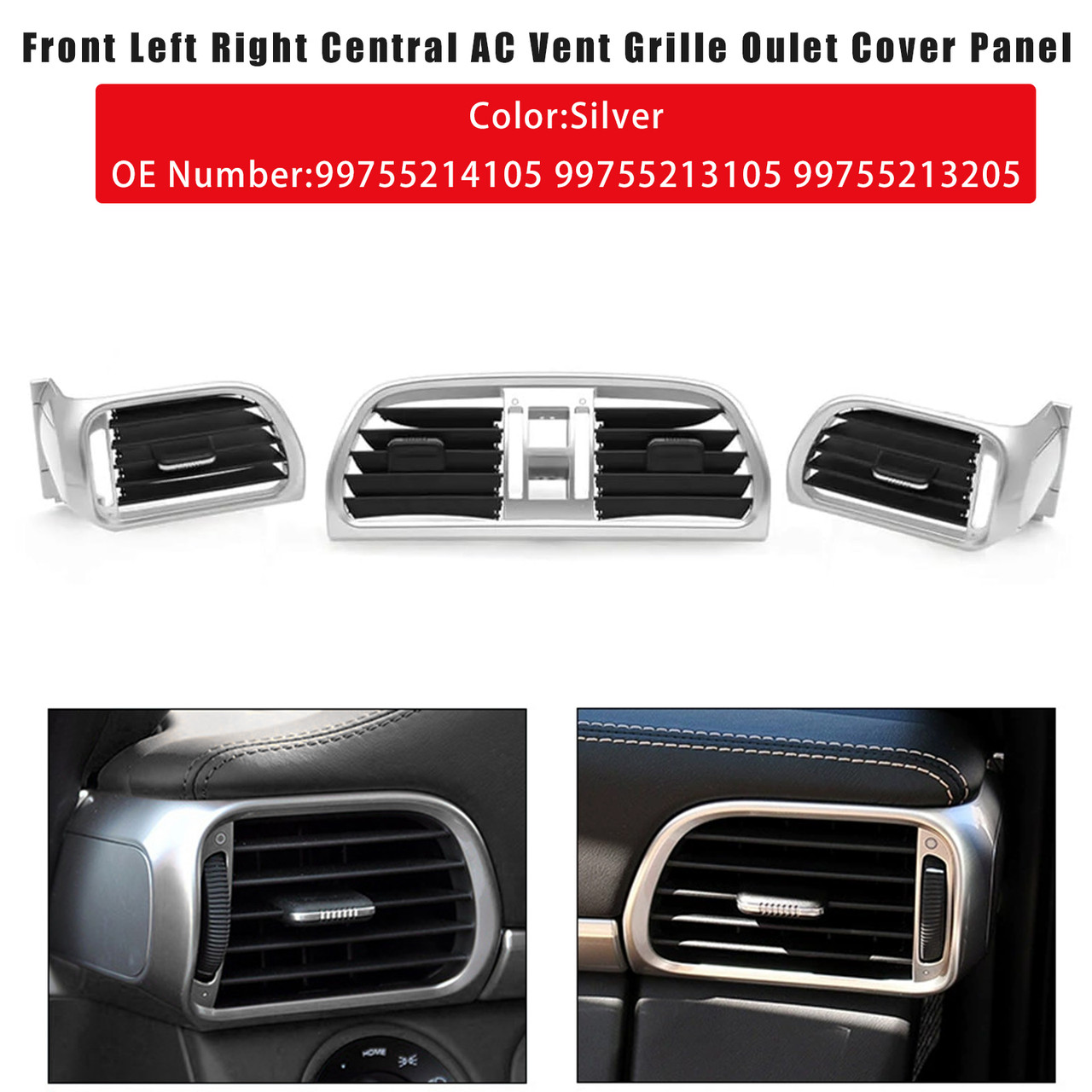 2004-2012 Porsche Carrea Targa GT2 GT3 997 Front Left+Right Central AC Vent Grille Oulet Cover Panel Silver Generic