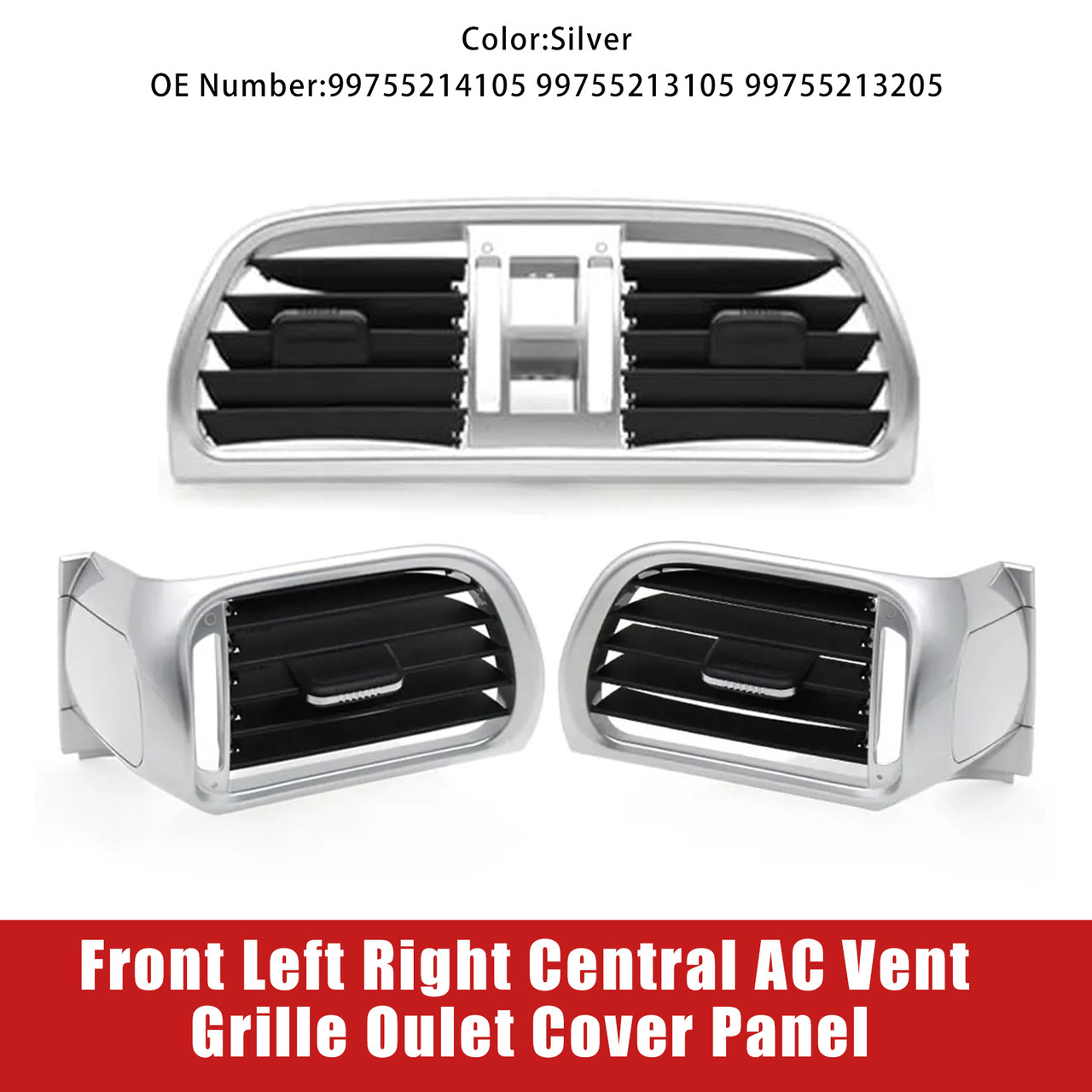 2004-2012 Porsche Carrea Targa GT2 GT3 997 Front Left+Right Central AC Vent Grille Oulet Cover Panel Silver Generic