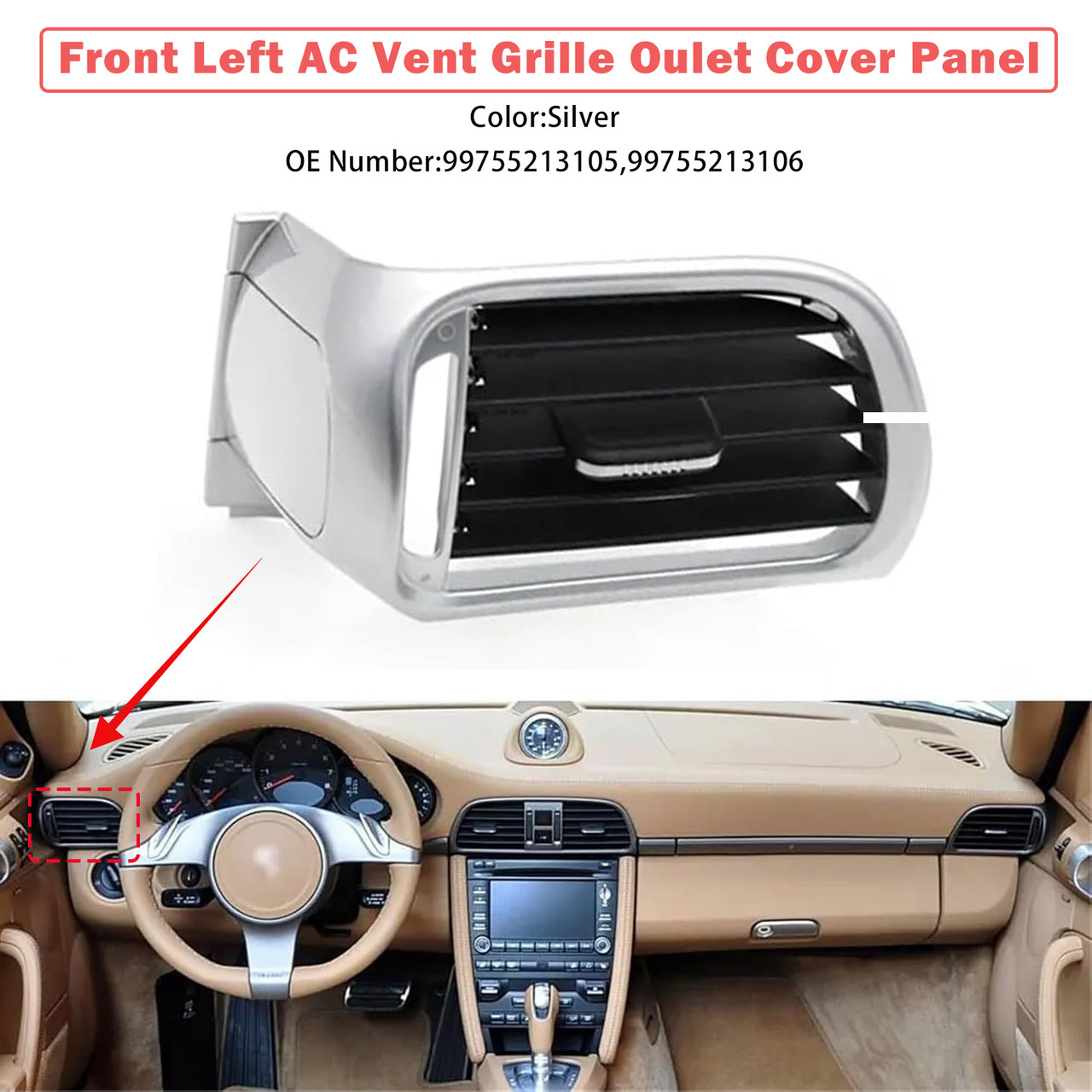 2004-2012 Porsche Carrea Targa GT2 GT3 997 Front Left AC Vent Grille Oulet Cover Panel Silver Generic