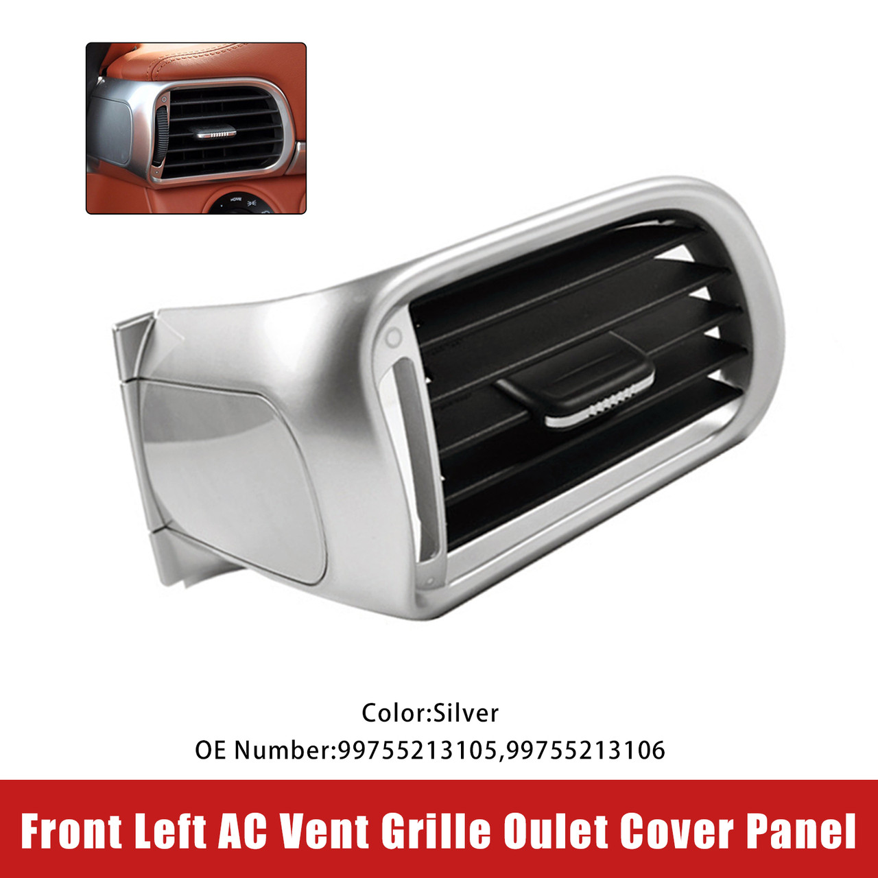 2004-2012 Porsche Carrea Targa GT2 GT3 997 Front Left AC Vent Grille Oulet Cover Panel Silver Generic