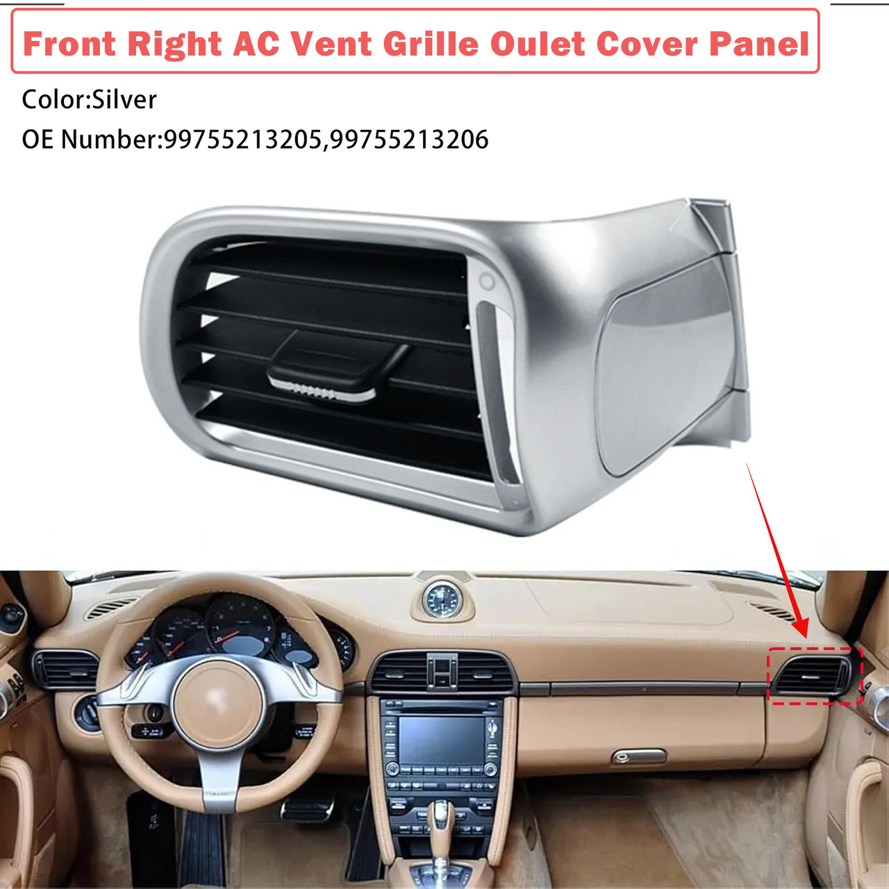 2004-2012 Porsche Carrea Targa GT2 GT3 997 Front Right AC Vent Grille Oulet Cover Panel Silver Generic